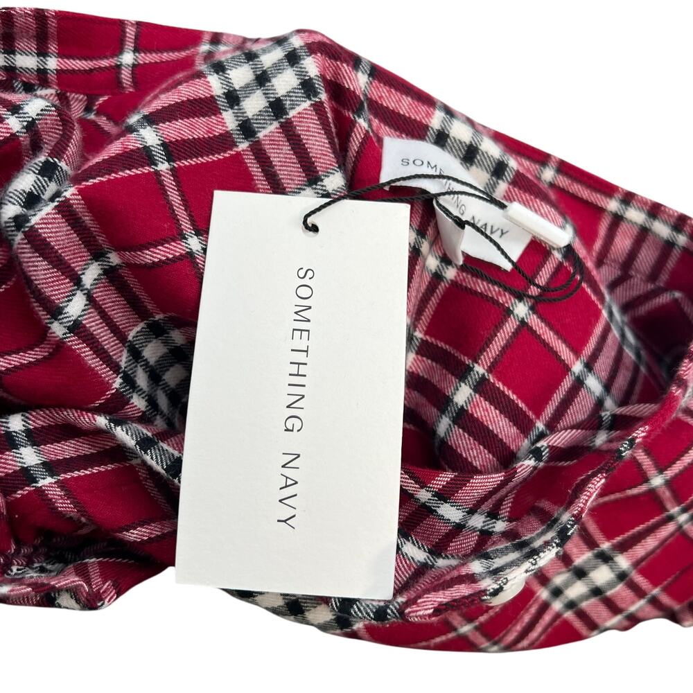 Something Navy Flannel Plaid Ruffle Shirt Red Combo XXL 100% Cotton Button Up - Picture 13 of 15